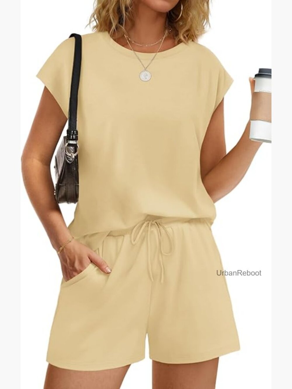 Women's Casual Lounge Short Set With Pockets Cap Sleeve